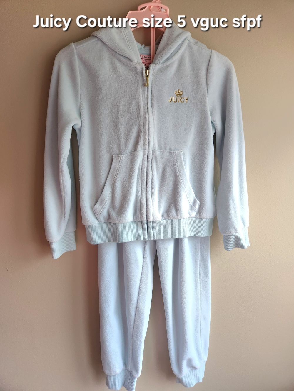 Juicy Couture Kids Pale Blue Velour Hooded Jogger Set